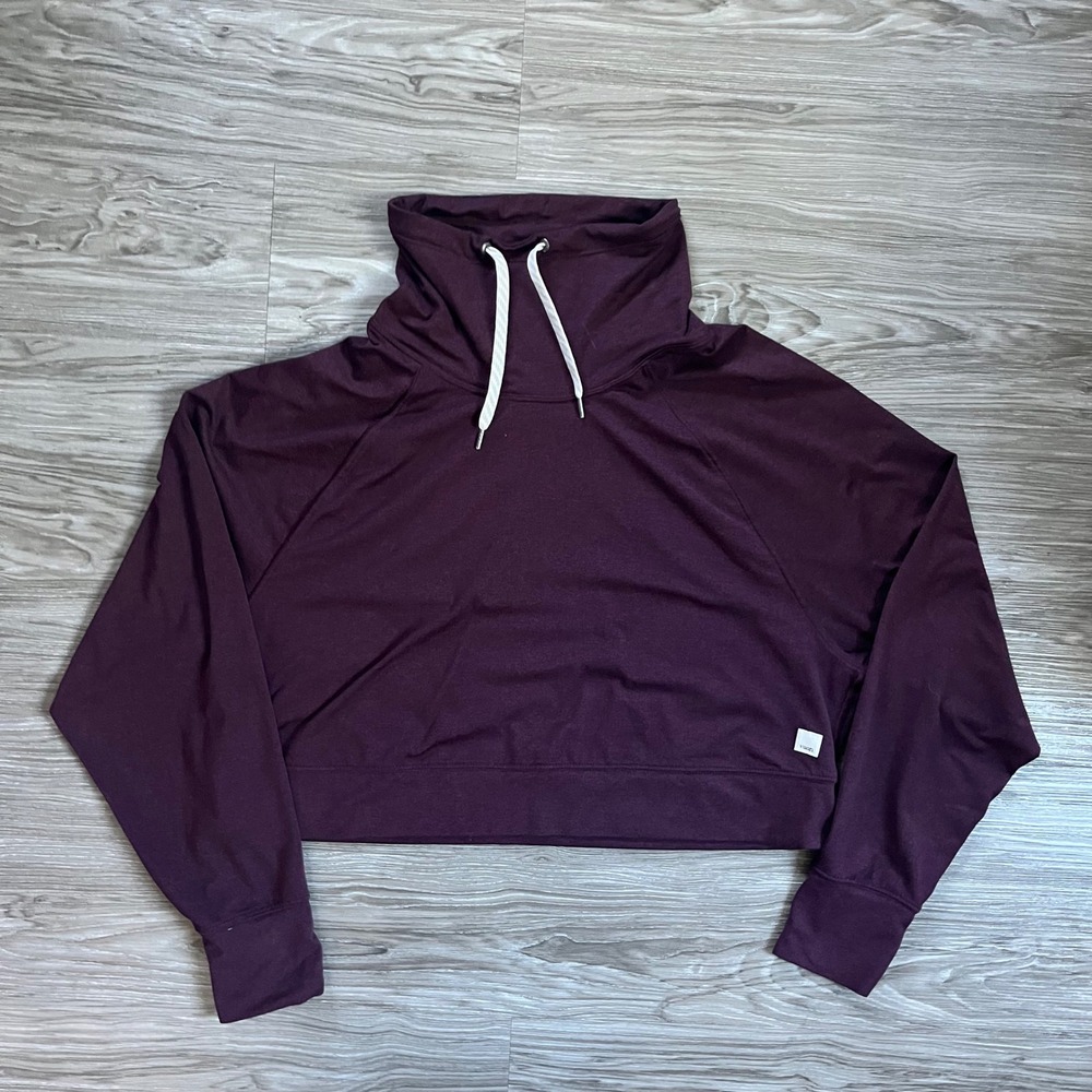 Vuori Restore Cowl Neck Pullover Sweatshirt Dark Plum Purple Cropped Women Small